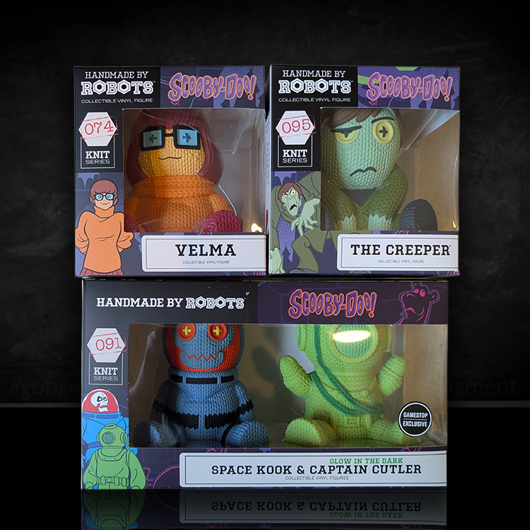 Handmade by Robots Scooby-Doo vinyl figures of Velma, The Creeper, Space Kook, and glow-in-the-dark Captain Cutler.