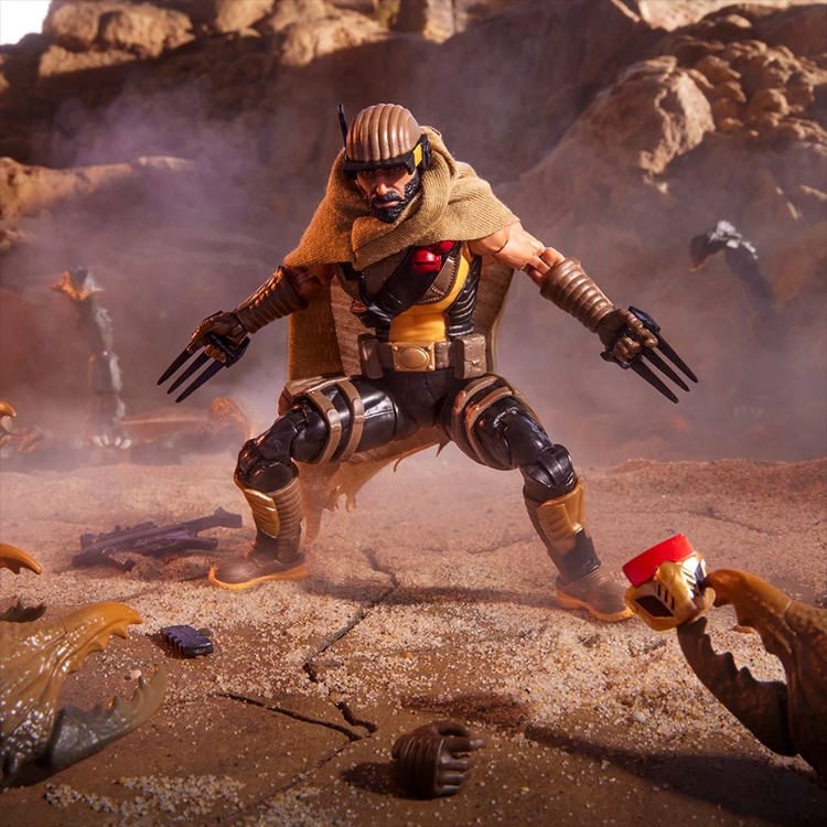 Hasbro G.I. Joe Cobra Desert Scorpion action figure posed in desert battle scene with mechanical scorpion companions.