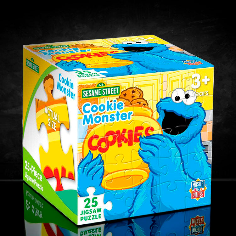Master Pieces Sesame Street Cookie Monster 25 piece jigsaw puzzle 10 x 10 inches packaging box image