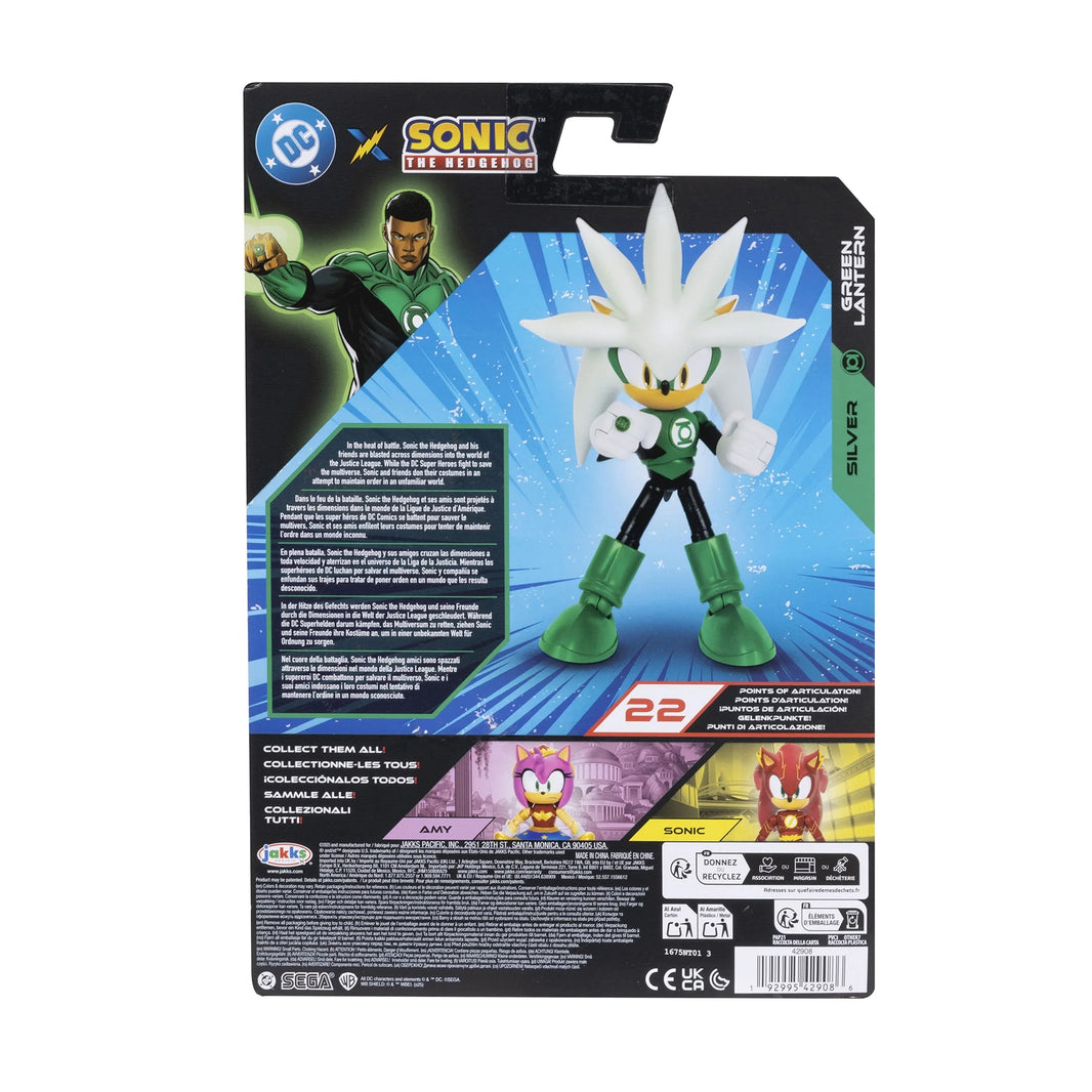 DC x Sonic the Hedgehog 5" Silver as Green Lantern Action Figure new in box by Go Figment 5-inch collectible toy back view