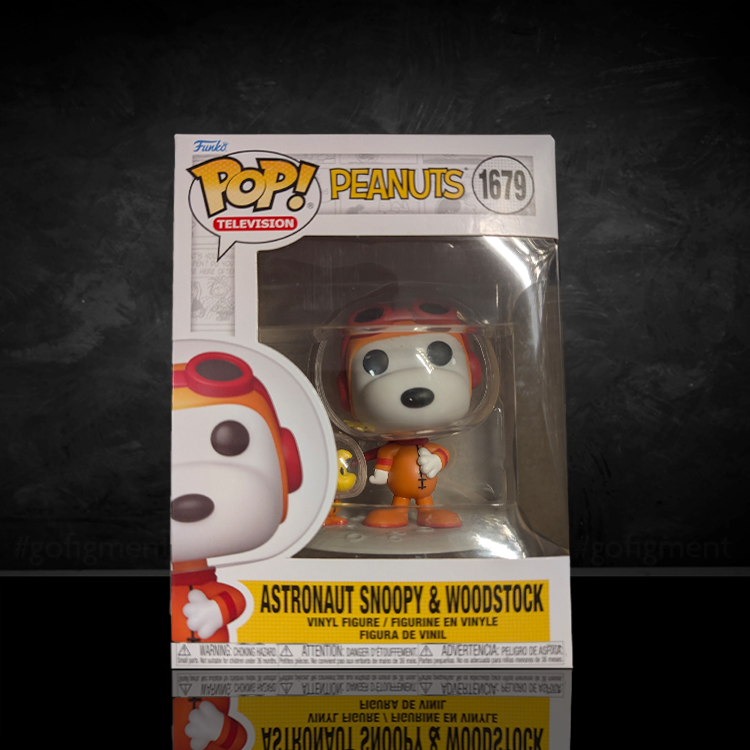 Funko Pop Peanuts Astronaut Snoopy and Woodstock vinyl figure in astronaut suit in window display box