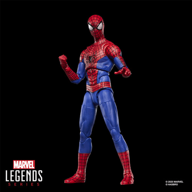 Hasbro Marvel Legends 6-inch Amazing Spider-Man figure in classic red and blue suit on black background