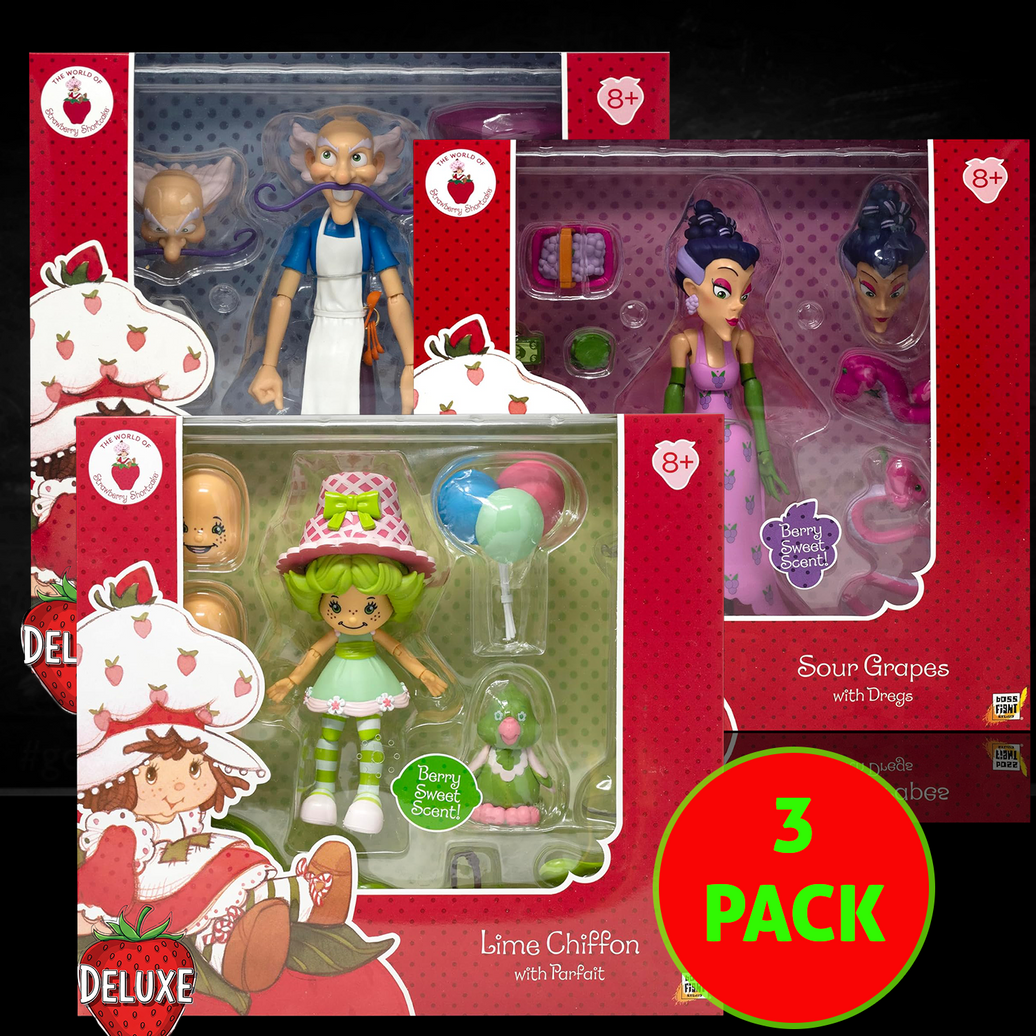 Boss Fight Studio Strawberry Shortcake Deluxe Villains 3-Pack BUNDLE– Sour Grapes,Lime & Purple Pie Man Collectible Action Figures (Copy)