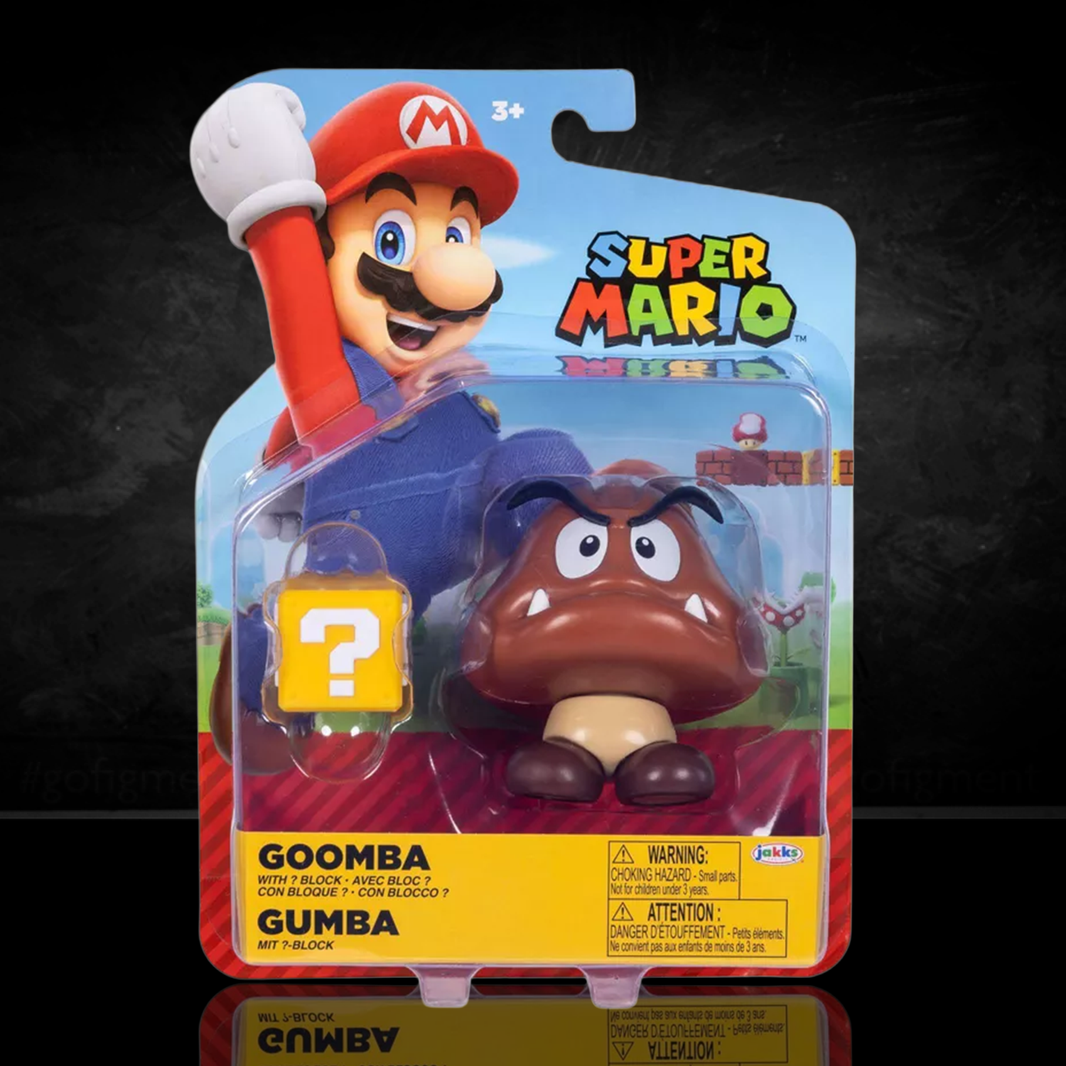 This is an image of Super Mario Wave 49 - Goomba with ? Block 4" Action Figure Collectible