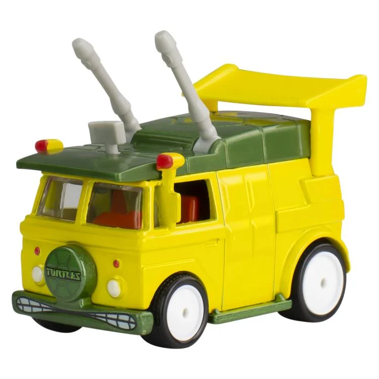 Hot Wheels Teenage Mutant Ninja Turtles Party Wagon diecast car in green and yellow with turtle shell details