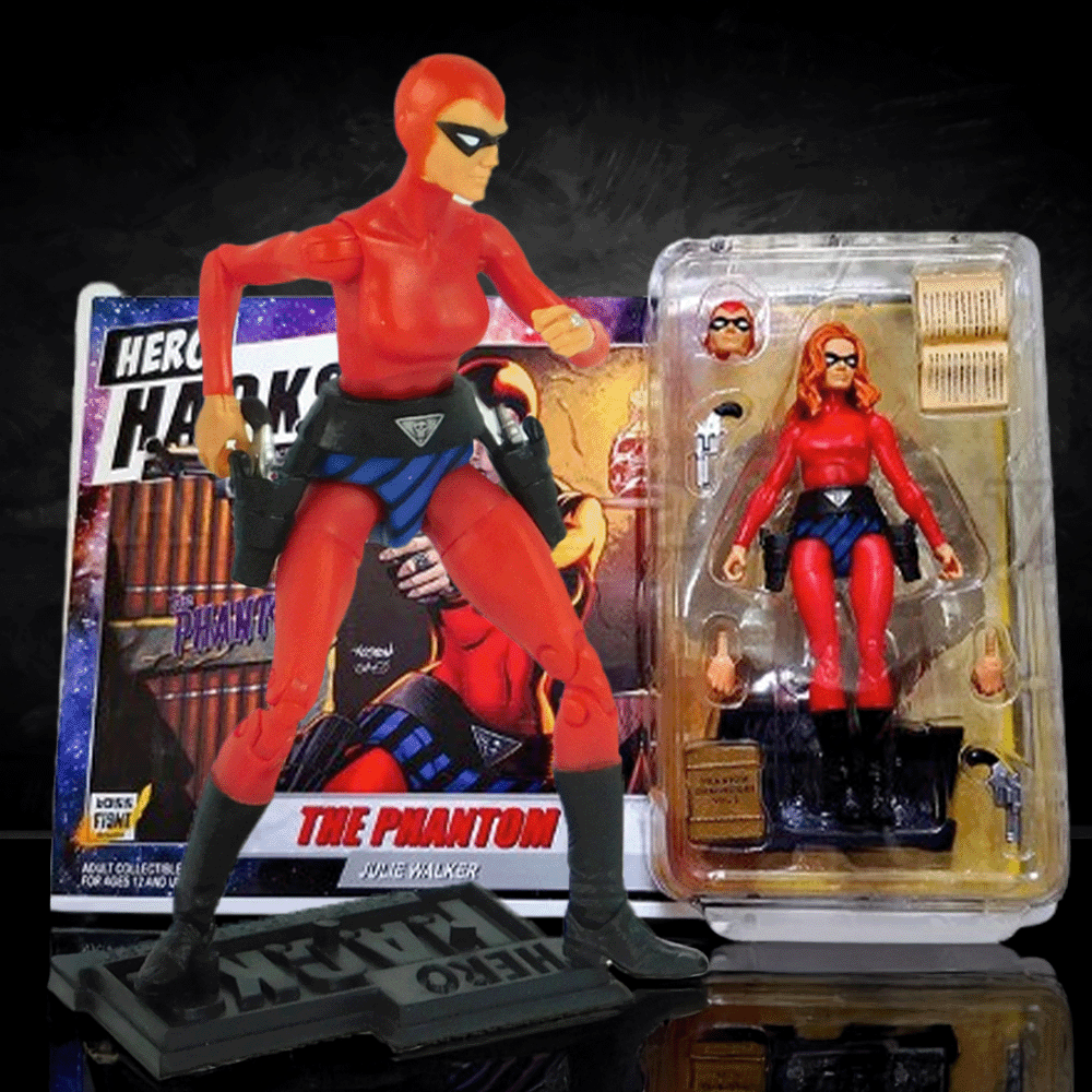 Boss Fight Studio Llc Julie Walker action figure in red suit with black boots and accessories on display base and blister pack background