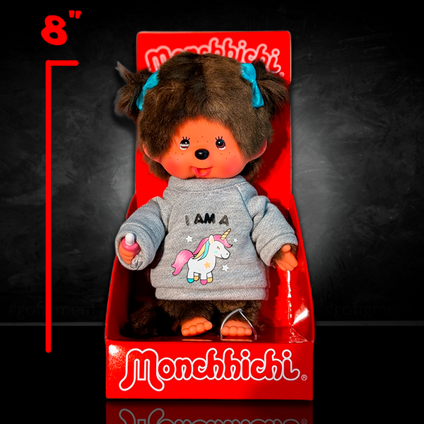 Sekiguchi Monchhichi Girl in Unicorn Sweater 8" Monkey Plush - NWT