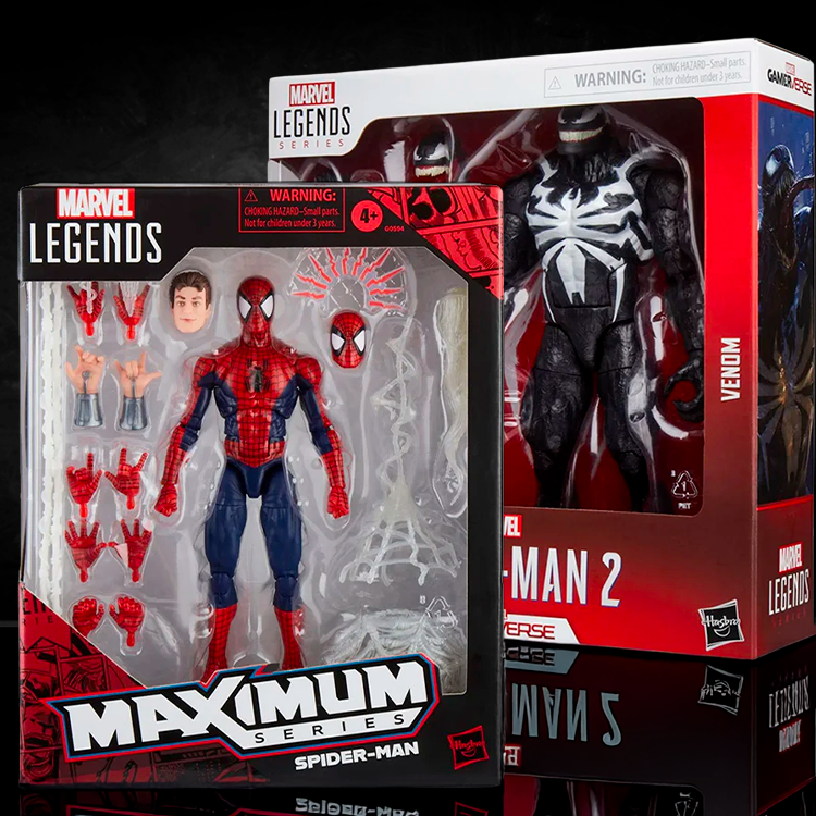 Hasbro Marvel Legends Maximum Series 6 inch Spider-Man and Venom action figure bundle in packaging