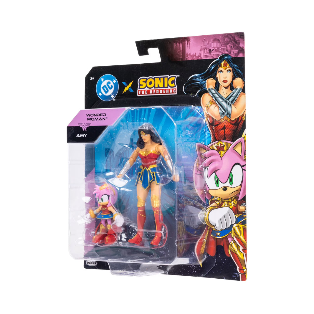 DC x Sonic the Hedgehog Amy as Wonder Woman & Wonder Woman 2-Pack Action Figures - Heroic Crossover Collectibles