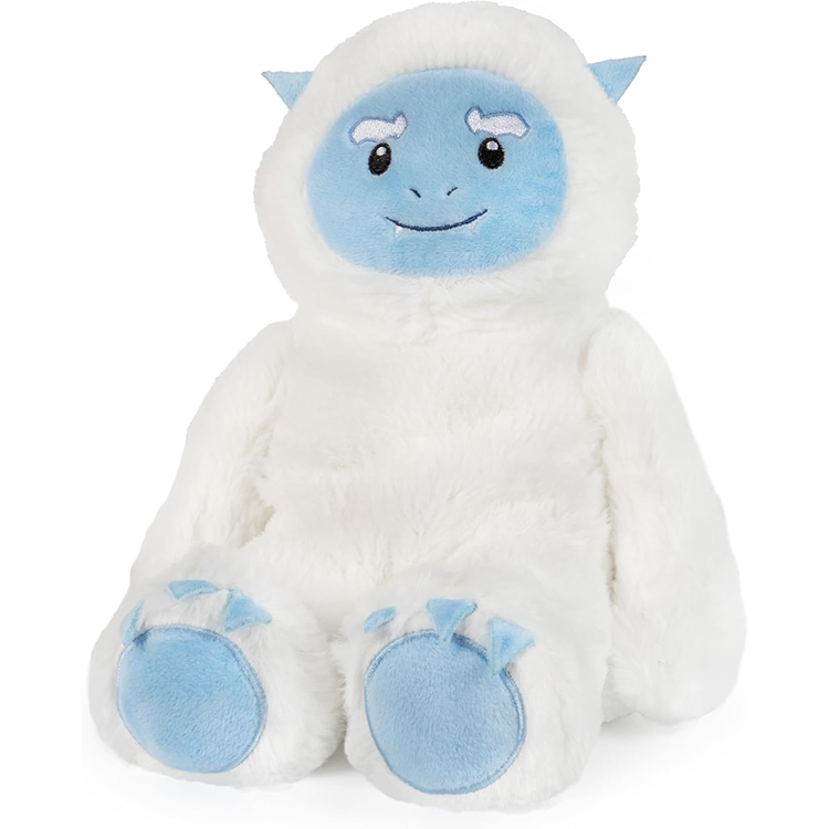 Microwavable yeti plush with soft white fur and blue face, scented with calming lavender for cozy comfort.