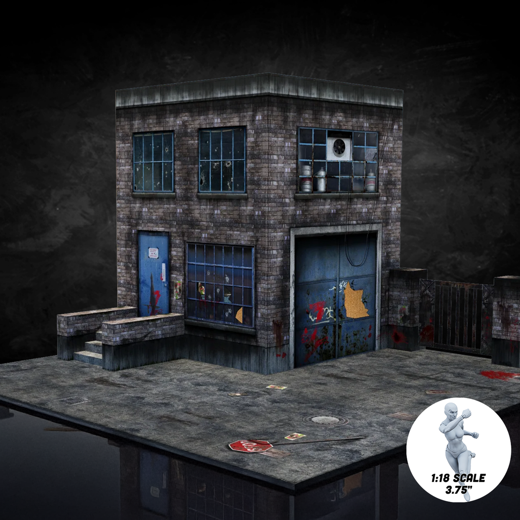 Vitruvian H.A.C.K.S. Zombie Land Complete Set Diorama and 10 Z-Series Action Figure Lot by Boss Fight Studio Llc with detailed zombie apocalypse building