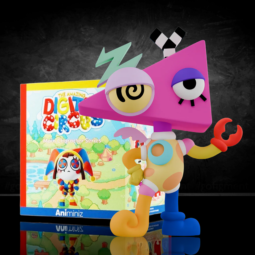 Zooble figure from Glitch’s The Amazing Digital Circus Animiniz series with pink triangular head and mismatched eyes