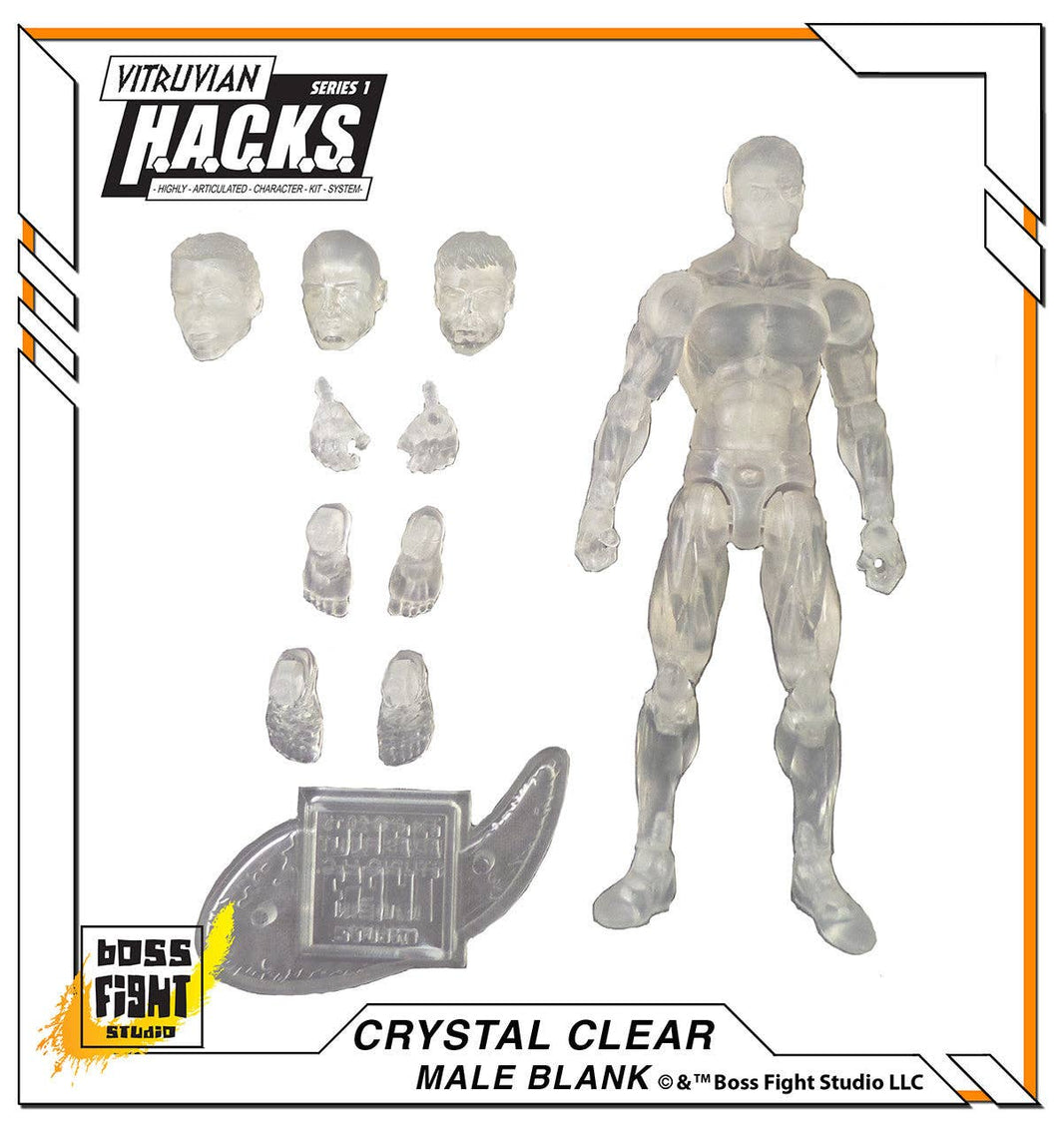 Boss Fight Studio Llc Crystal Clear male blank Vitruvian H.A.C.K.S. 1:18 scale action figure with interchangeable heads and hands