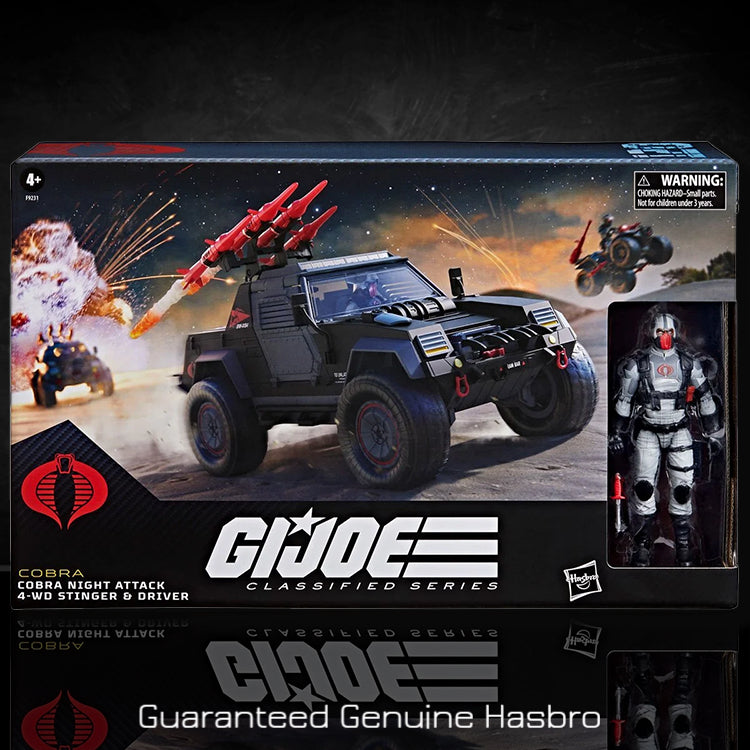 Hasbro GI Joe Classified Series Night Attack Stinger Jeep with Cobra driver figure in action scene packaging