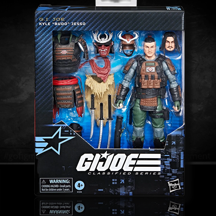 G.I. Joe Kyle Budo Jesso action figure with armor, helmets, accessories in Hasbro Classified Series packaging