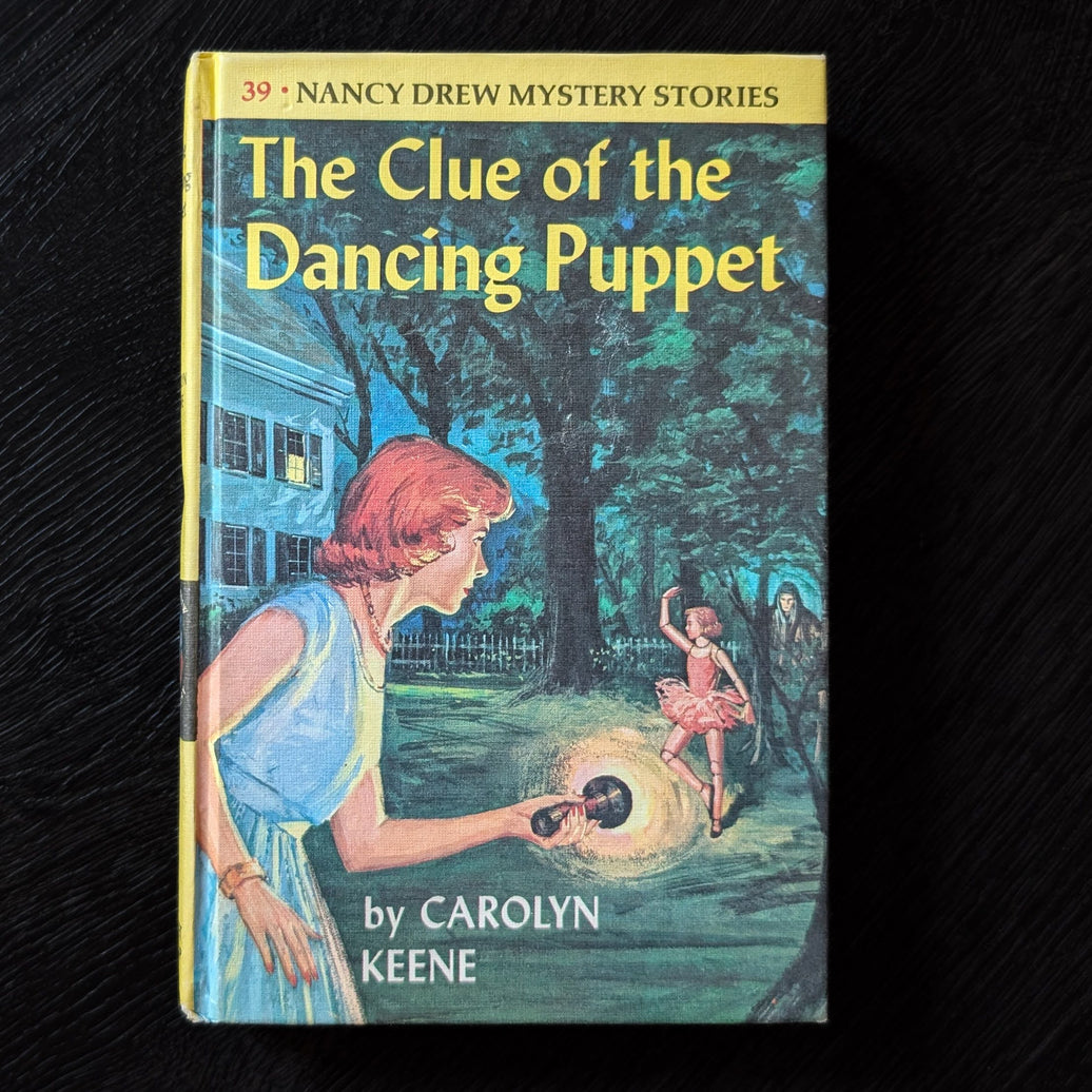 39 The Clue of the Dancing Puppet Yellow Bar Nancy Drew Mystery Books -1962-YB image 0