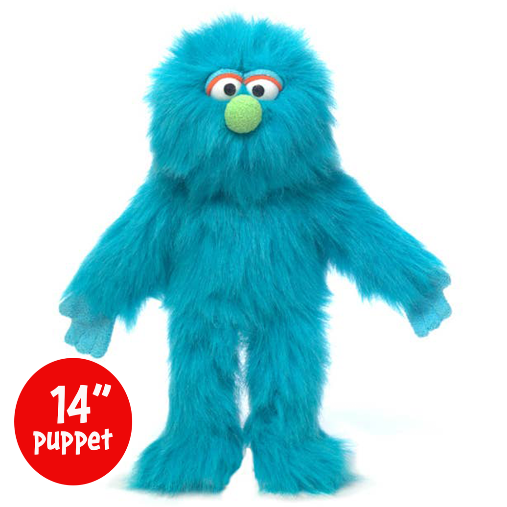 Silly Puppets Mook Blue Monster Puppet - 14" Furry Puppet with Movable Mouth and Hands