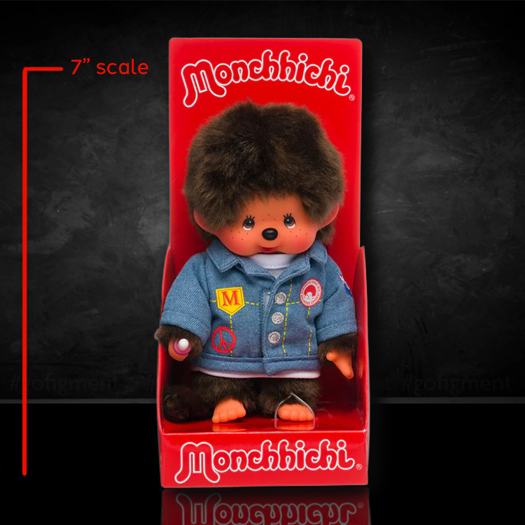 Monchhichi Boy Denim 7" Plush Toy - Classic Collectible Thumb-Sucking Monkey image 0