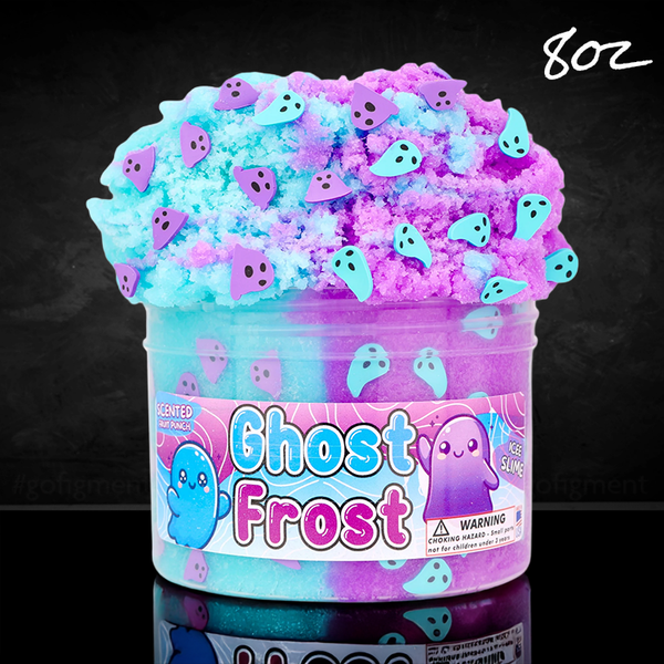 Dope Slimes Ghost Frost duo-colored teal and purple fruit punch scented icee slime with ghost charms in 8oz container
