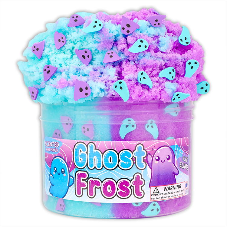Dope Slimes Ghost Frost icee slime in teal and purple with fruit punch scent and spooky ghost decorations