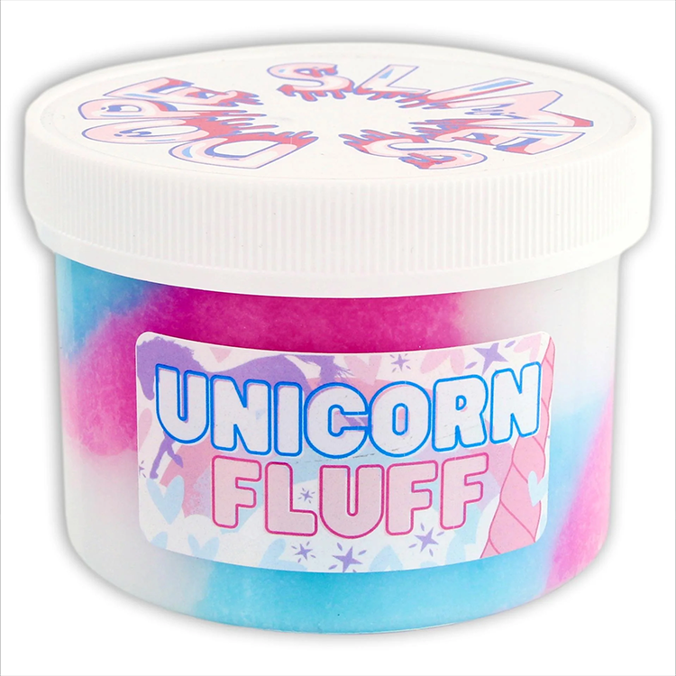 Dope Slimes Unicorn Fluff tri-colored pink blue and white cherry candy scented cloud slime in 8oz container