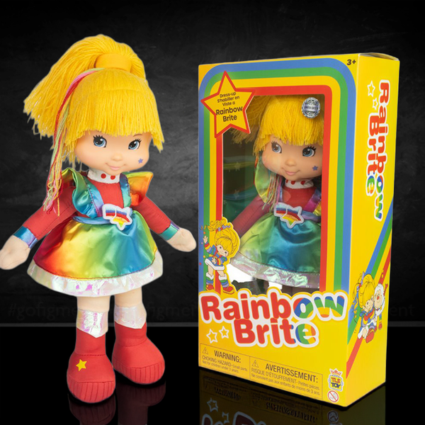 Rainbow Brite 12-inch plush doll in colorful dress by The Loyal Subjects with yellow hair and red shoes