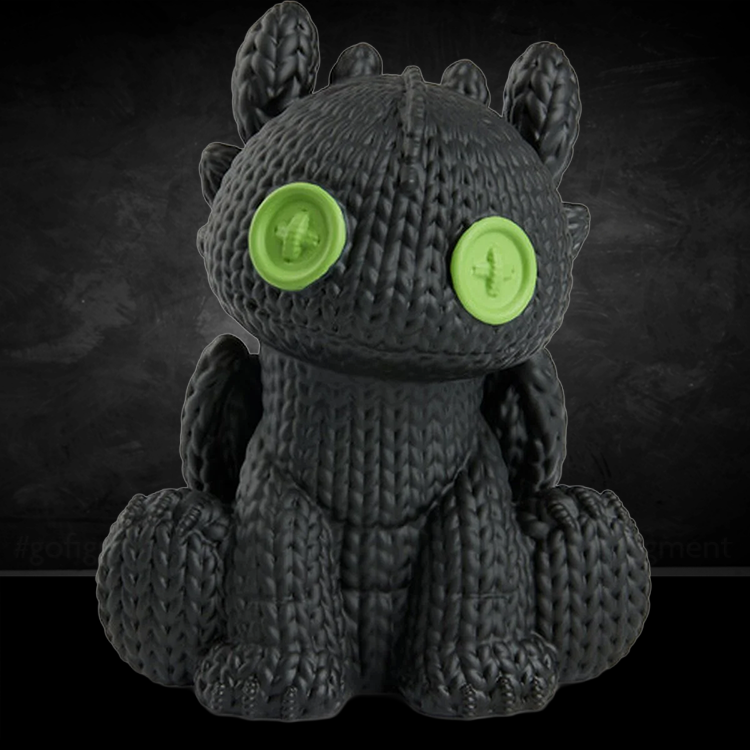 Handmade by Robots Toothless 250 action figure with knitted texture and bright green button eyes