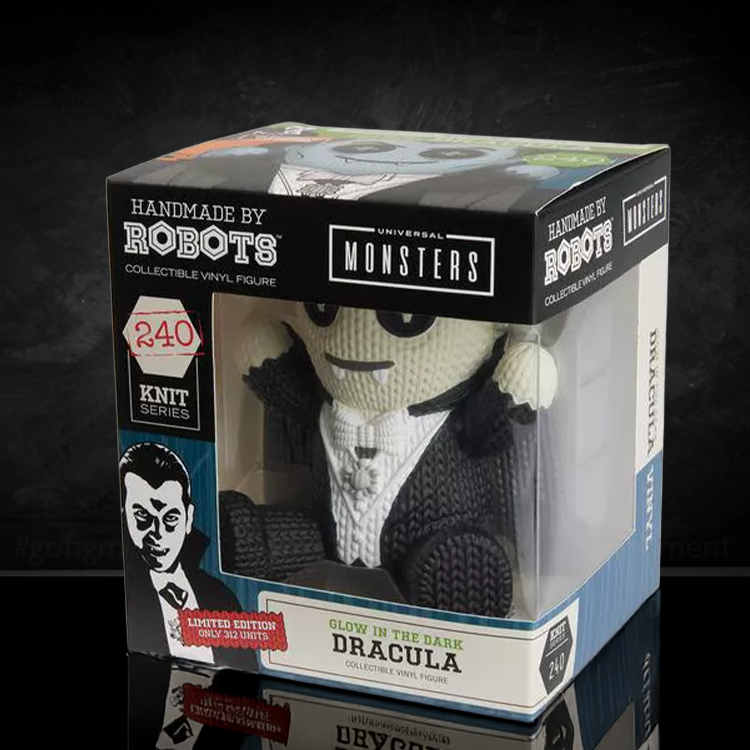 Dracula Glow in the Dark Vinyl Figure Handmade by Robots collectible knit series in display box