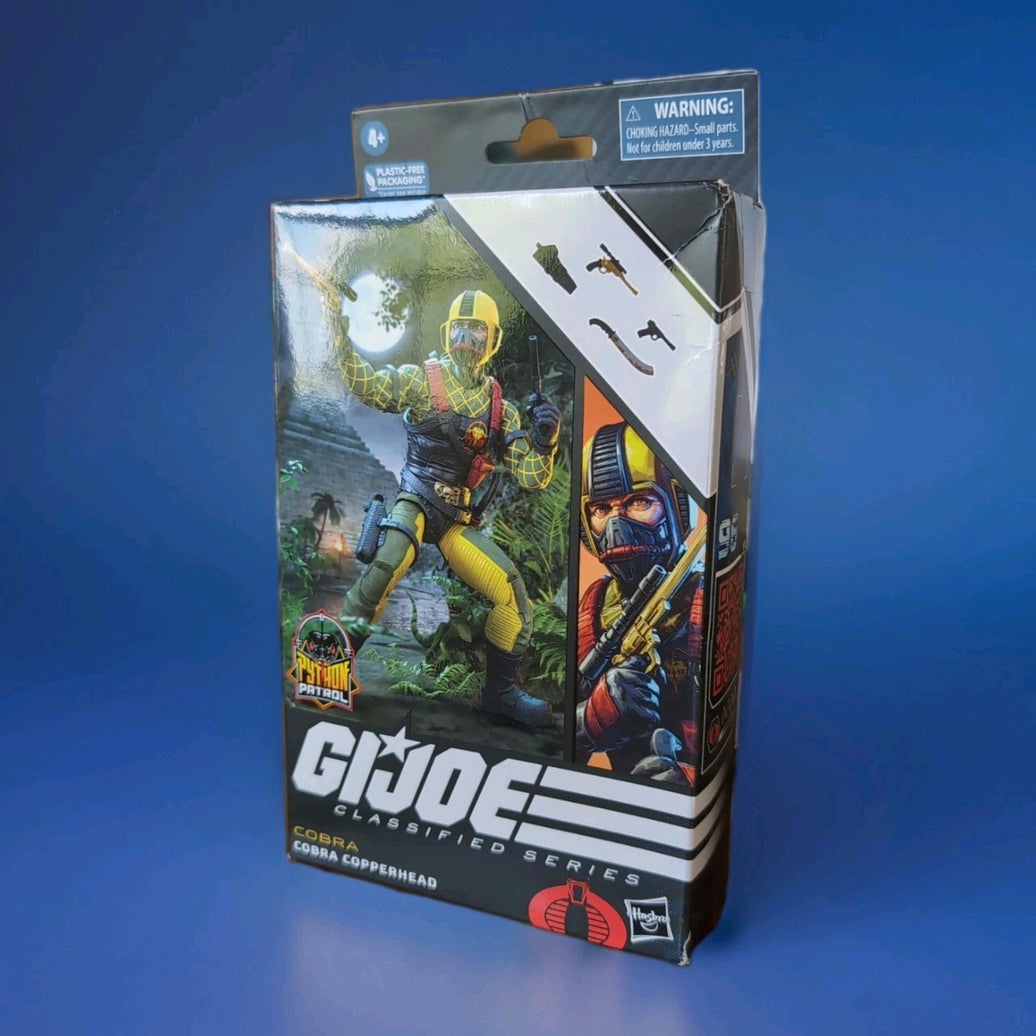 Hasbro G.I. Joe Classified Cobra Copperhead action figure packaging with figure and accessories
