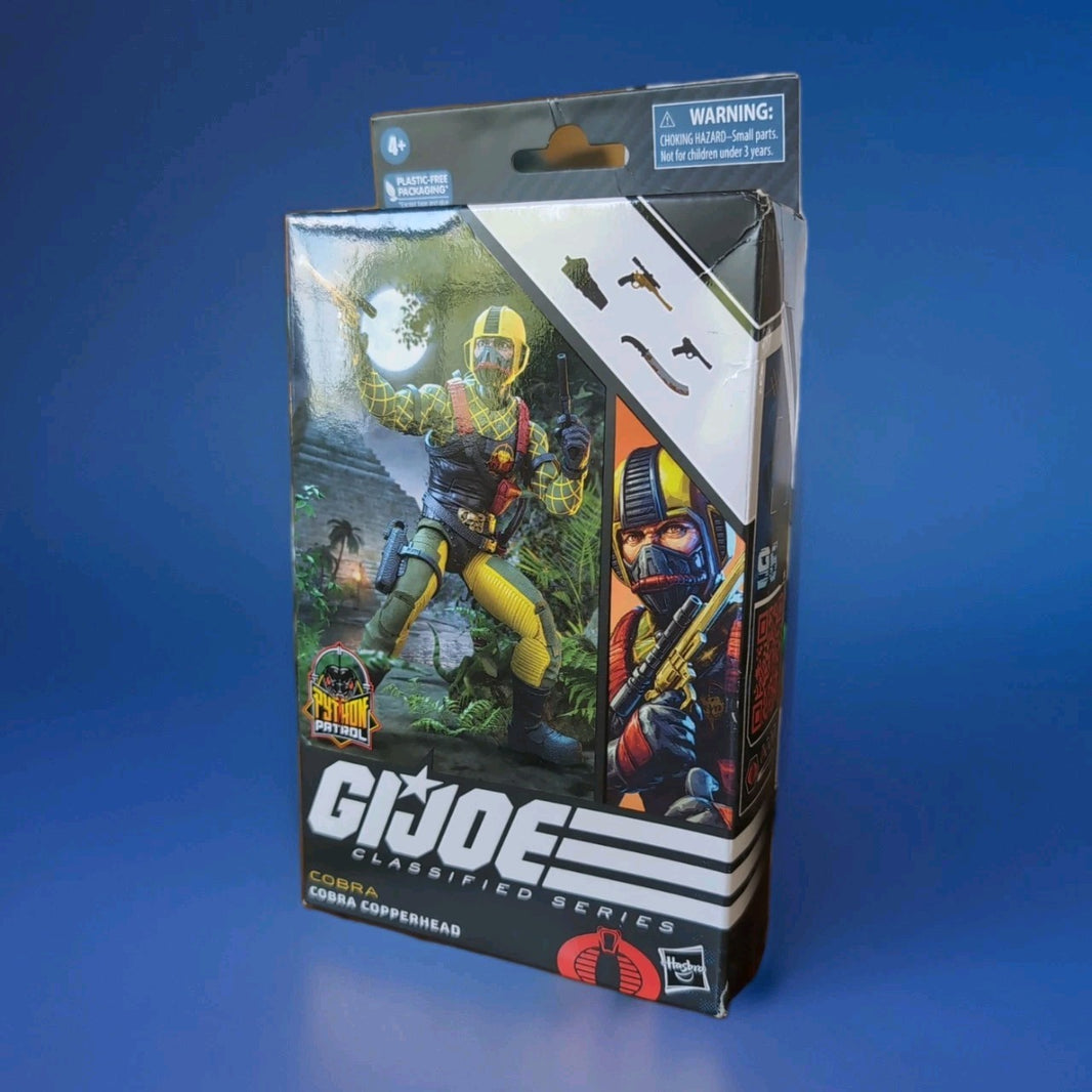 Hasbro G.I. Joe Classified Cobra Copperhead action figure packaging with figure and accessories