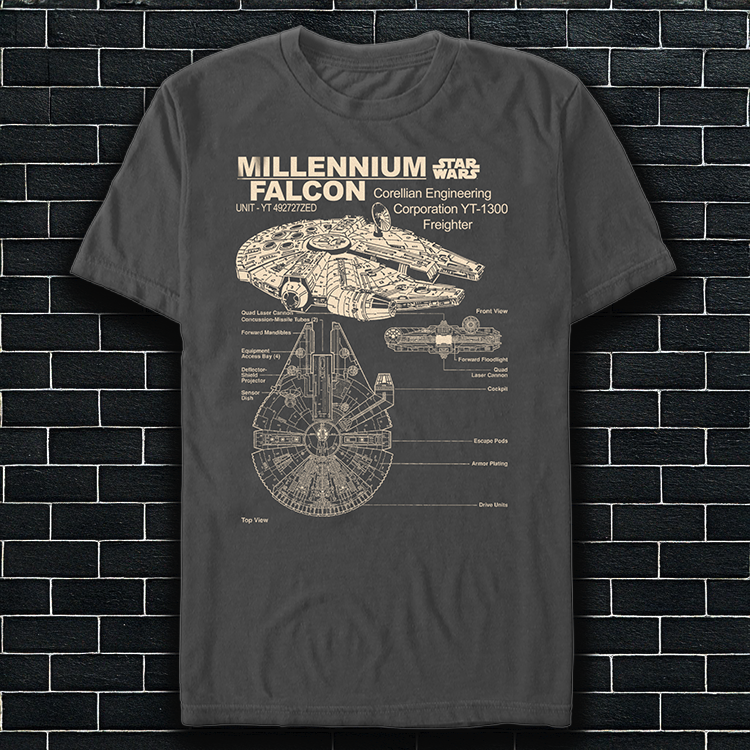 An image of a Star Wars Millennium Falcon Corellian Freighter Unisex Charcoal t-Shirt