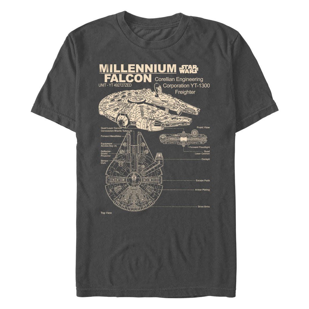 An image of a Star Wars Millennium Falcon Corellian Freighter Unisex Charcoal t-Shirt