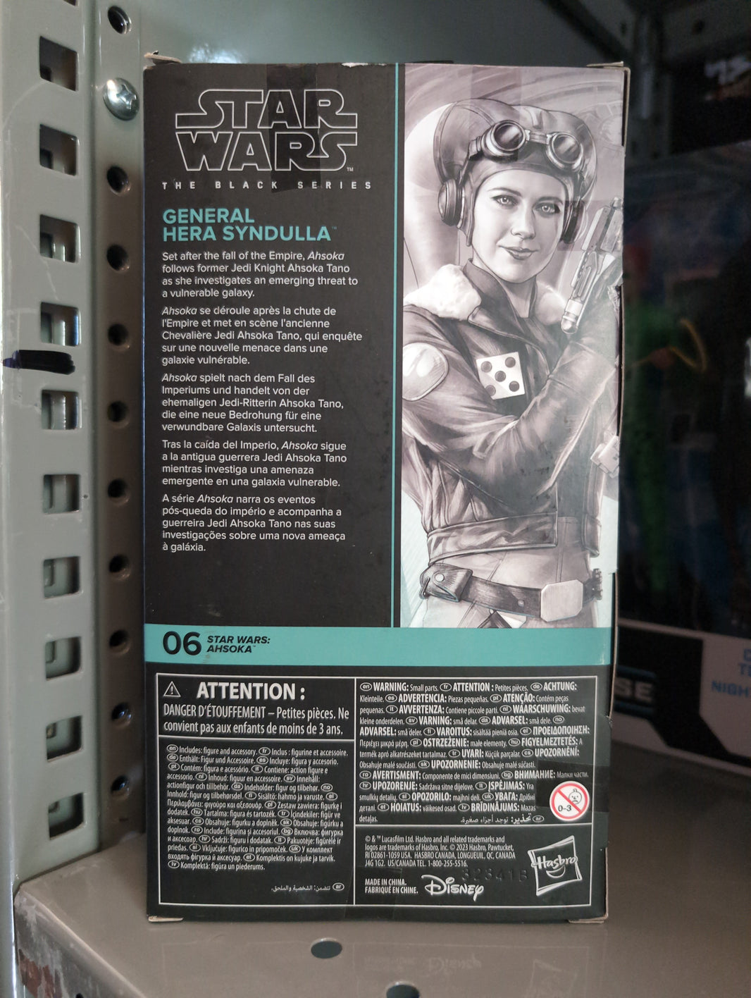 Hasbro Star Wars Black Series General Hera Syndulla figure packaging with detailed character bio and warnings.