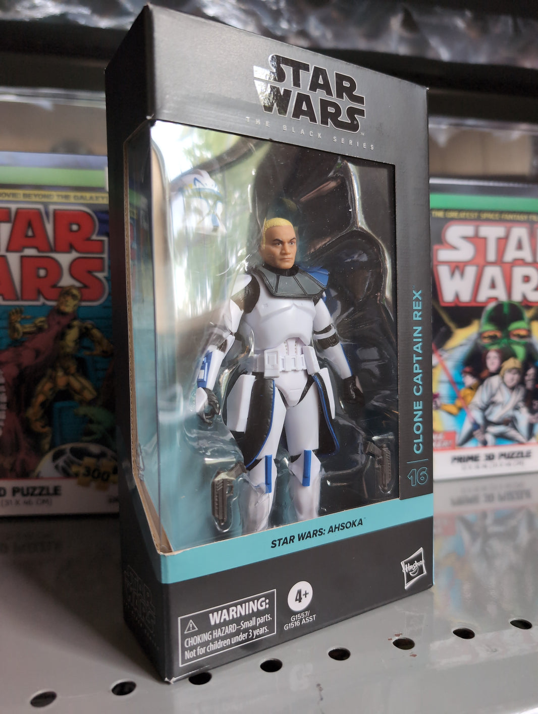 Hasbro Star Wars Black Series 6-inch Clone Captain Rex action figure from Ahsoka series in packaging on display shelf
