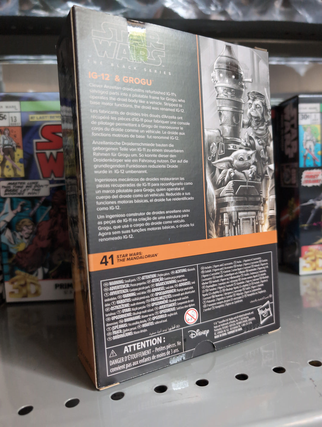 Hasbro Star Wars Black Series IG-12 and Grogu action figure set packaging back with product description and image