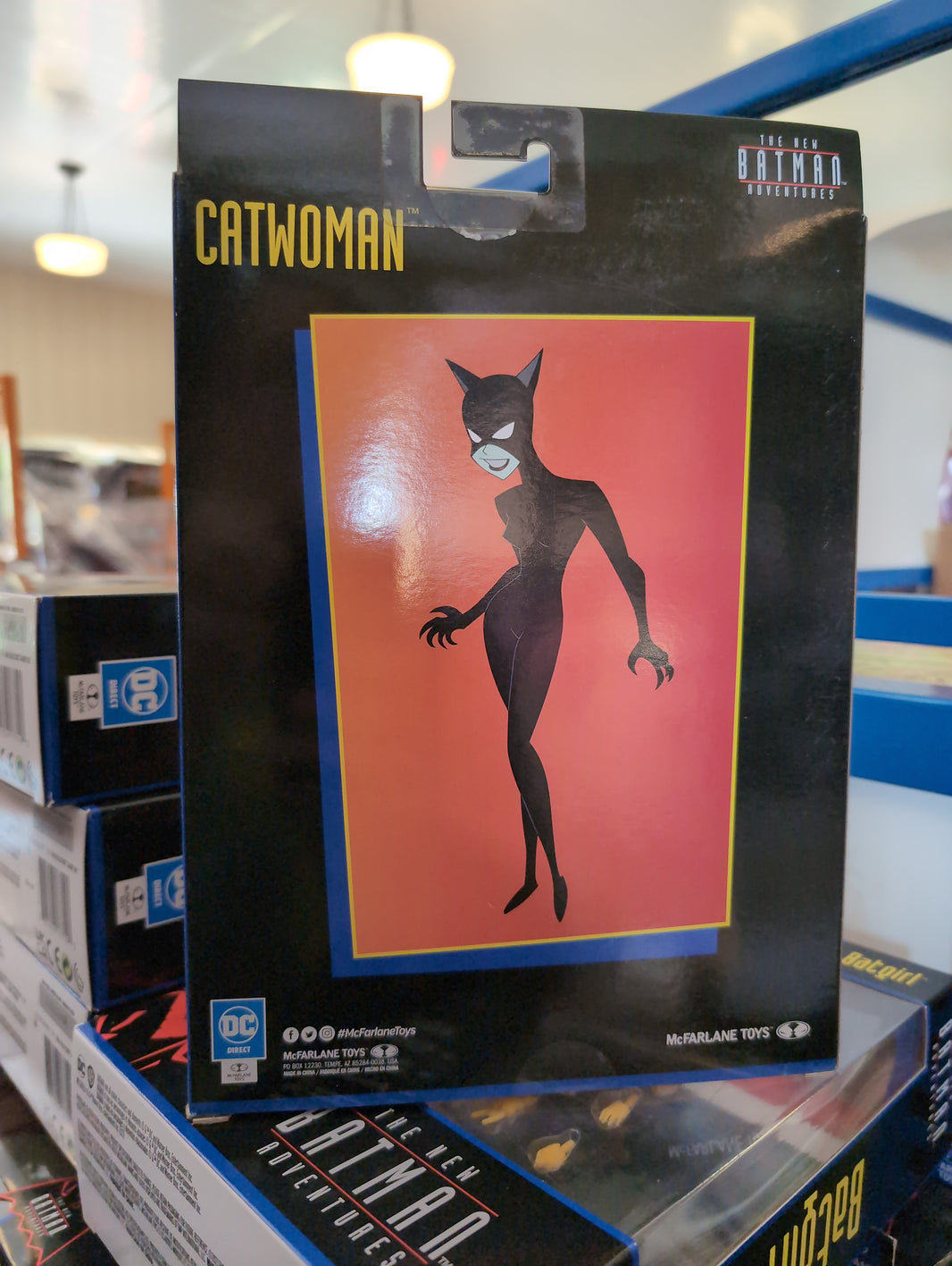 McFarlane Catwoman action figure packaging from The New Batman Adventures with animated style artwork.