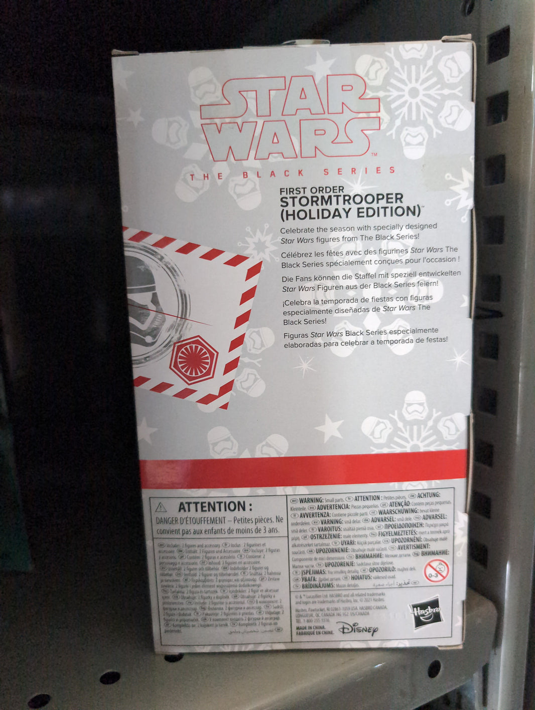 Hasbro Star Wars Black Series First Order Stormtrooper Holiday Edition collectible figure packaging.