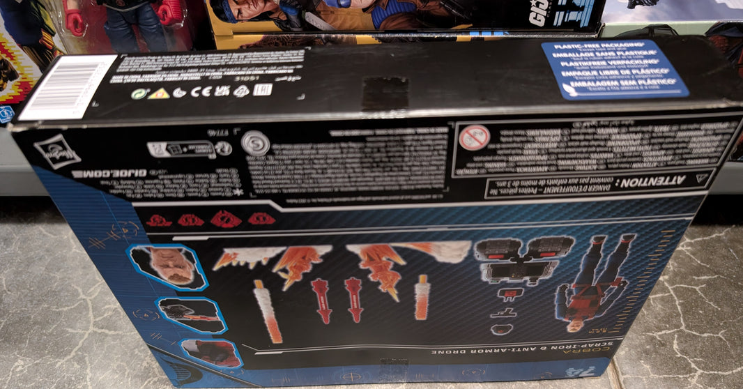 Hasbro GI Joe Classified Series 6-inch Scrap-Iron and Anti-Armor Drone action figure box with accessories overview