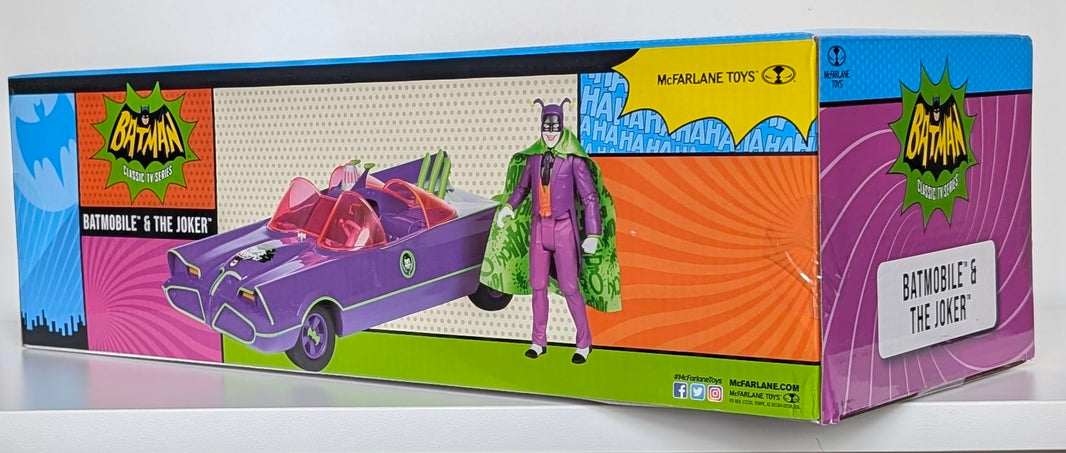 McFarlane Toys Batman 66 1/12 Scale Batmobile and Joker Bat Mobile with action figure in box