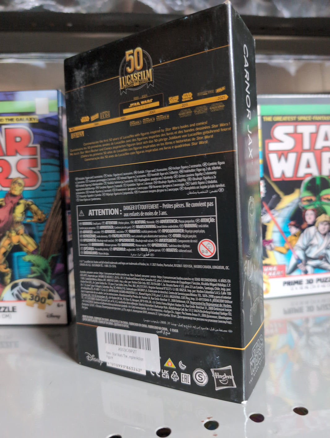 Hasbro Carnor Jax Star Wars Black Series 1:12 scale figure packaging with detailed product information and Lucasfilm branding