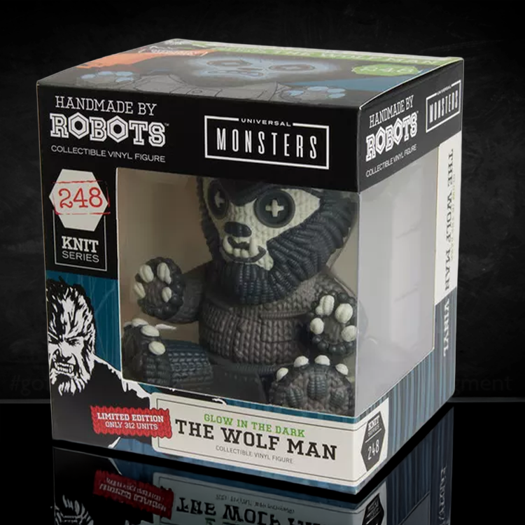 Handmade by Robots Wolf Man Glow in the Dark Vinyl Figure #248 collectible knit series in display box