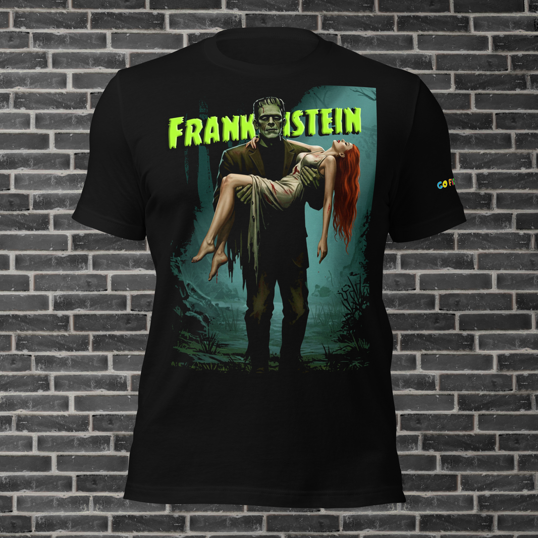 Image of Black Heather “Monster’s Embrace” Frankenstein Short-Sleeve Unisex T-Shirt