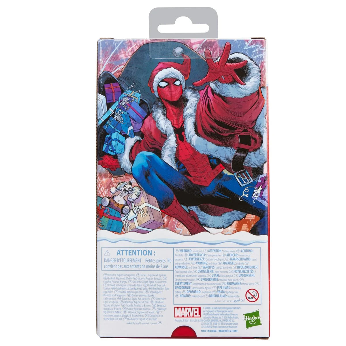 Spider-Man Marvel Legends Series Holiday Special Christmas Action Figure by Hasbro 6-Inch packaging back view