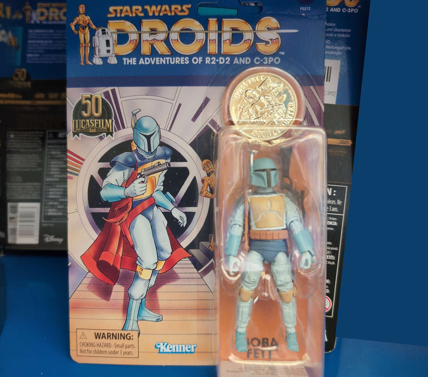 Boba Fett Star Wars Droids Action Figure 50th Anniversary with coin collectible by Hasbro