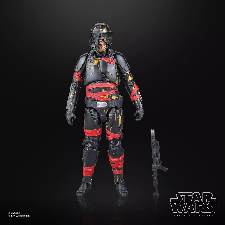Star Wars Black Series Night Trooper action figure with detailed armor and weapon by Hasbro against black background