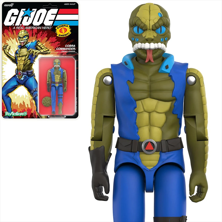 G.I. Joe Cobra Commander Once a Man 3 3/4-inch ReAction figure by Hasbro with reptilian design and blue vest