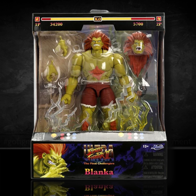 Jada Toys Ultra Street Fighter II Blanka 6-inch deluxe action figure with extra hands and electric effect accessories in packaging