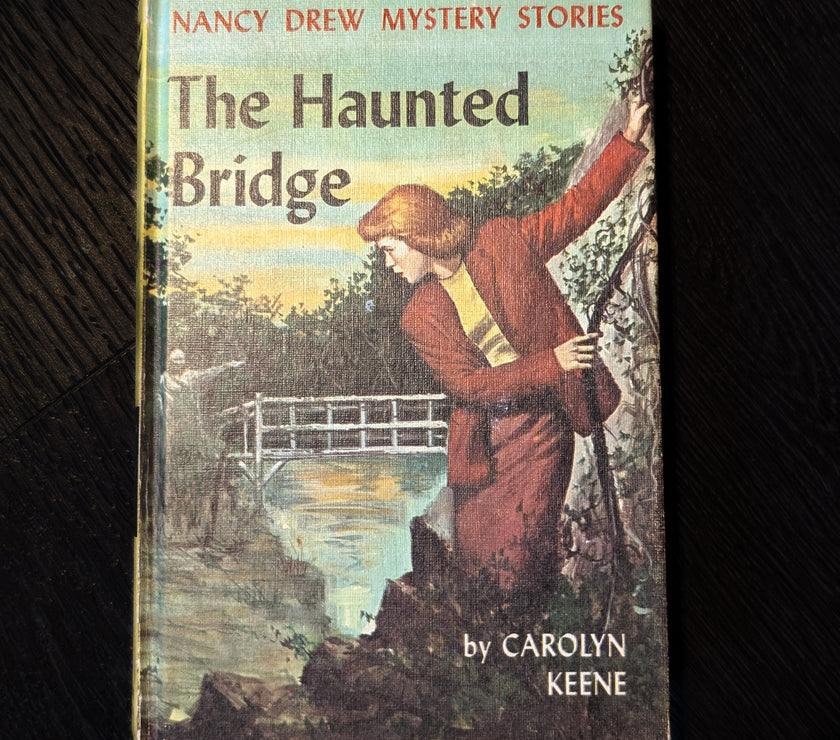 15 The Haunted Bridge Nancy Drew Mystery Book -1937 Blue Endpages image 0