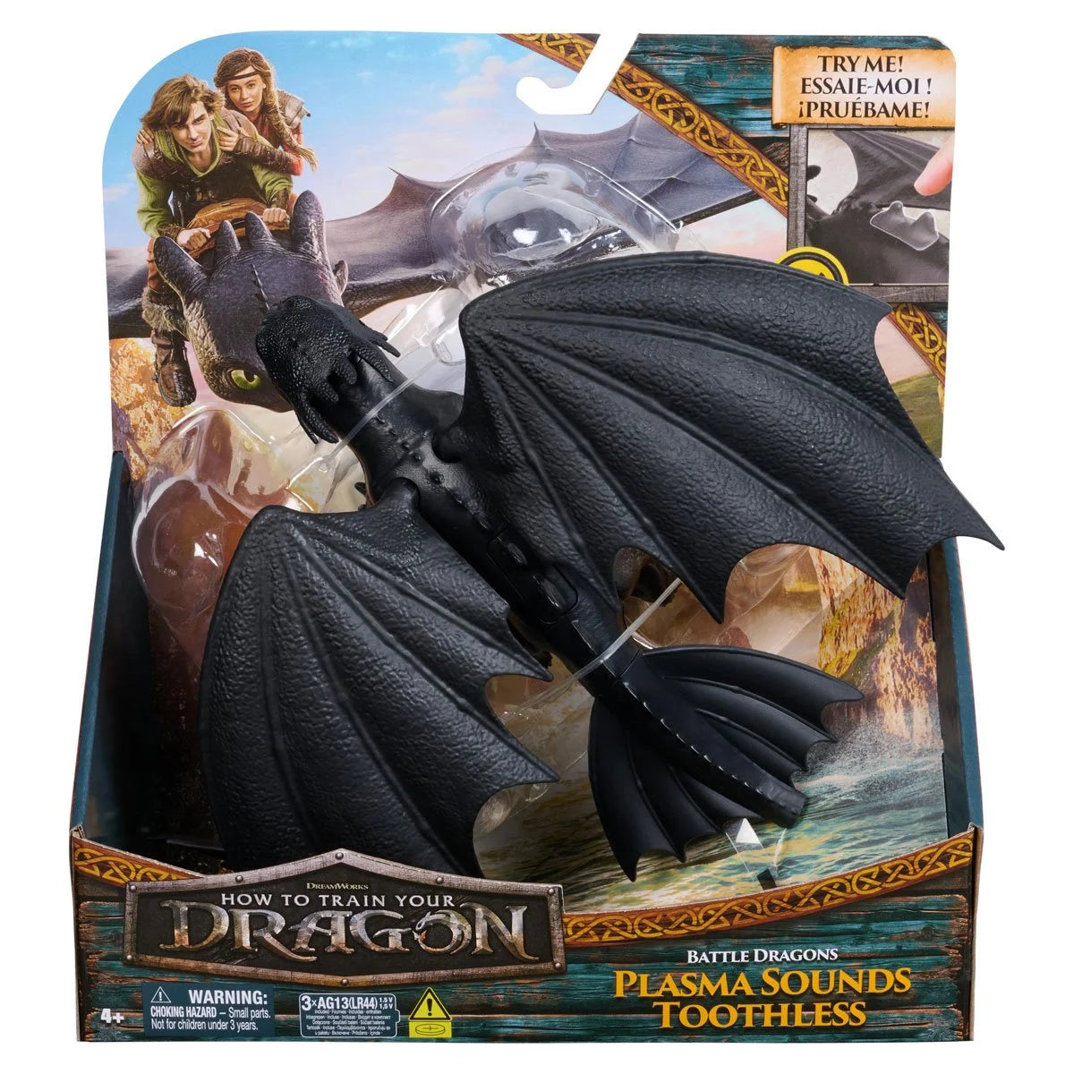 How to Train Your Dragon Battle Dragons Plasma Sounds Toothless figure in packaging facing upward view