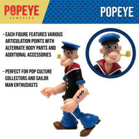 Boss Fight Studio Llc Popeye first appearance figure in black shirt blue pants with pipe and sailor hat displayed with extra pose options